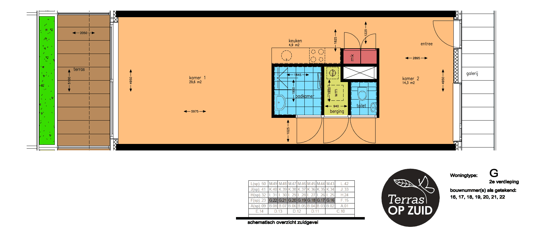 Kleurplattegrond woning TYPE G