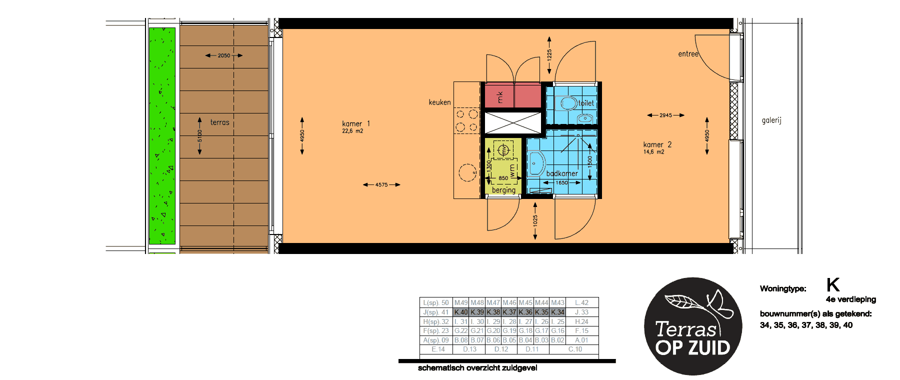 Kleurplattegrond woning TYPE K
