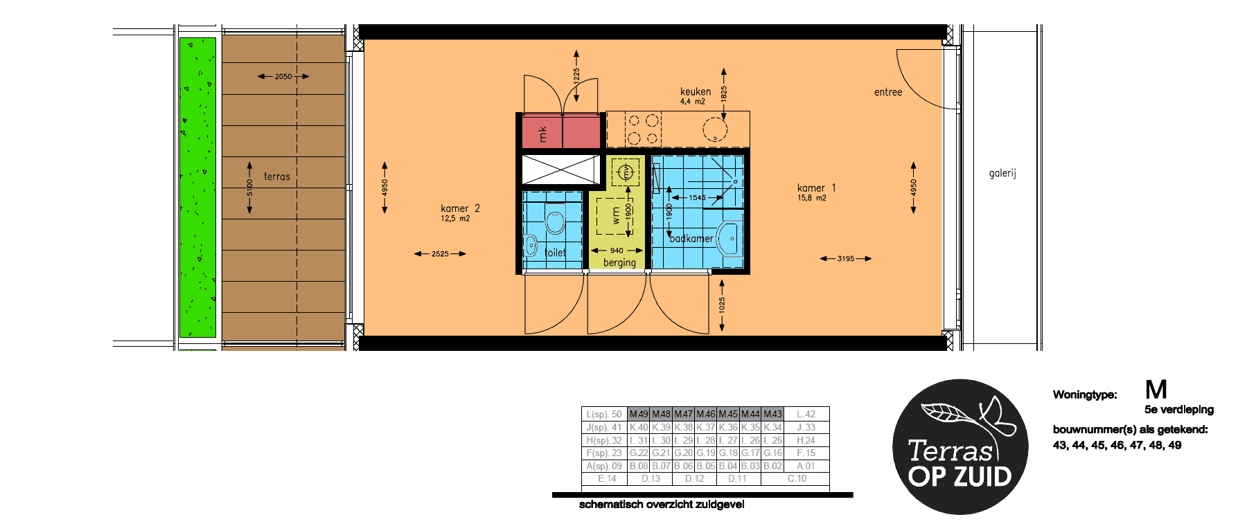 Kleurplattegrond woning TYPE M